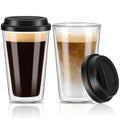 Qipecedm 2 Pack Double Walled Insulated Coffee Mugs with Silicone Lids, 12 OZ Reusable Coffee Cups, Cappuccino, Tea, Latte, Iced Coffee Cups, Travel Mugs, Heat Resistant
