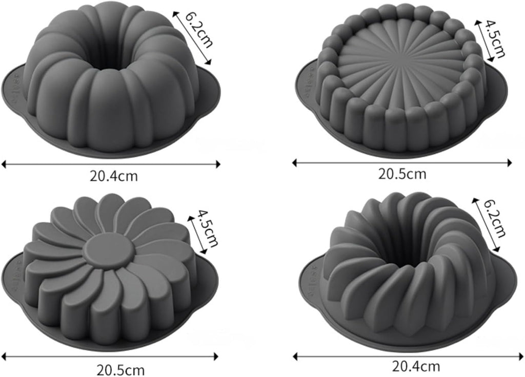 Skiennix 4 Pack Silicone Fluted Pans - Non-Stick Baking Molds for Cakes, Bread & Jello