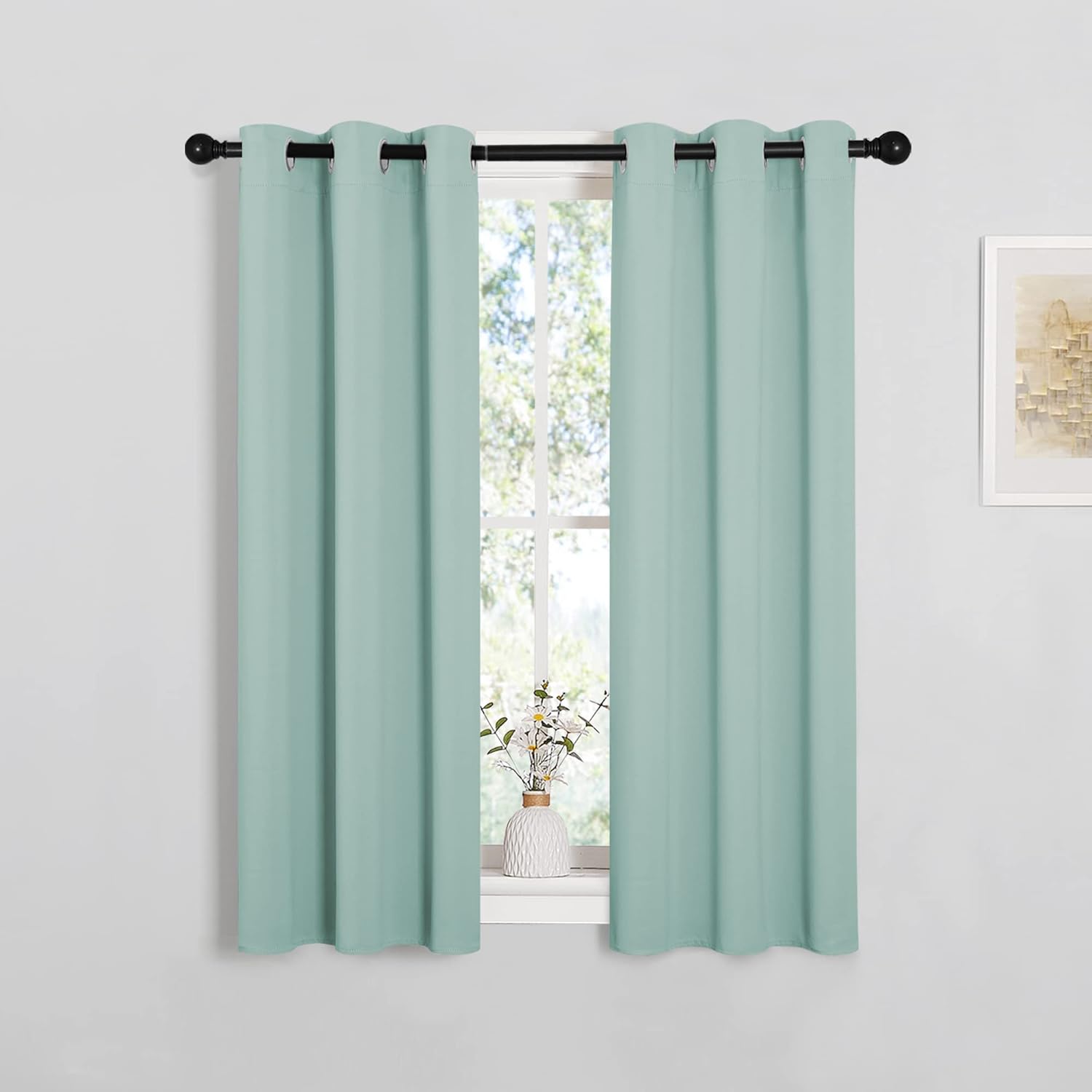 NICETOWN Thermal Insulated Blackout Curtains - Room Darkening Grommet Drapes, Aqua Blue, Set of 2 (29x45 inches)