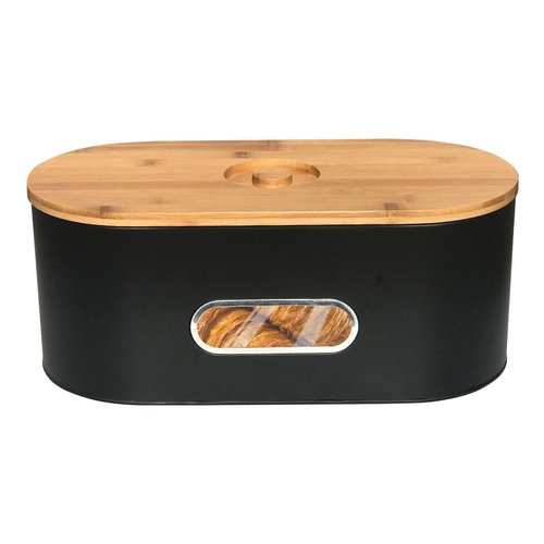 SOTECH Extra Large Bread Box Metal Bread Bin with Bamboo Lid&Window Modern Food Storage Container for Kitchen Counter Kitchen Decor Organizer Farmhouse Black (Black box with 3jars)