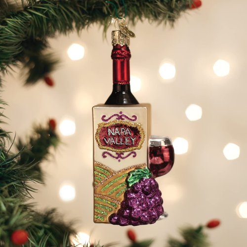Old World Christmas Napa Valley Glass Blown Ornament for Christmas Tree, Handcrafted Holiday Decoration, Adult Beverages Collection