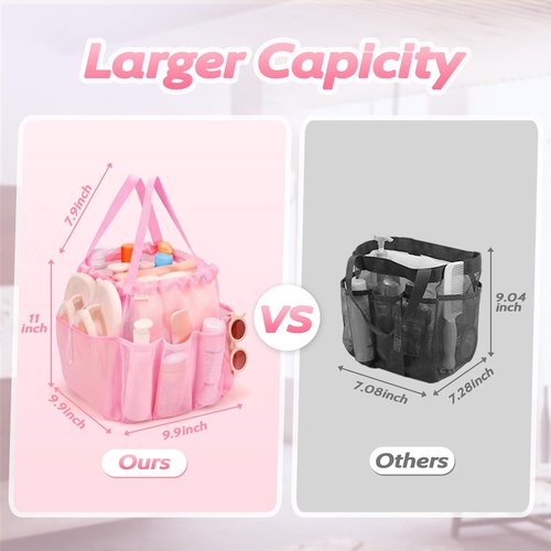 Famichan Mesh Shower Caddy - Portable Drawstring Design for College Dorms & Travel | Large Pink Bag