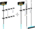 AceMining Wall-Mounted Broom and Mop Holder - 3 Pack with 5 Racks & 4 Heavy-Duty Hooks | Stainless Steel