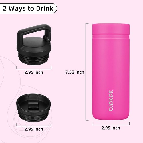 BJPKPK Insulated Water Bottle - 20 oz Double Wall Stainless Steel Tumbler with 2 Lids | Barbie Pink