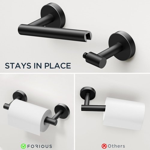 FORIOUS Toilet Paper Holder - SUS304 Stainless Steel Double Post with Hand Towel Ring | Matte Black Finish