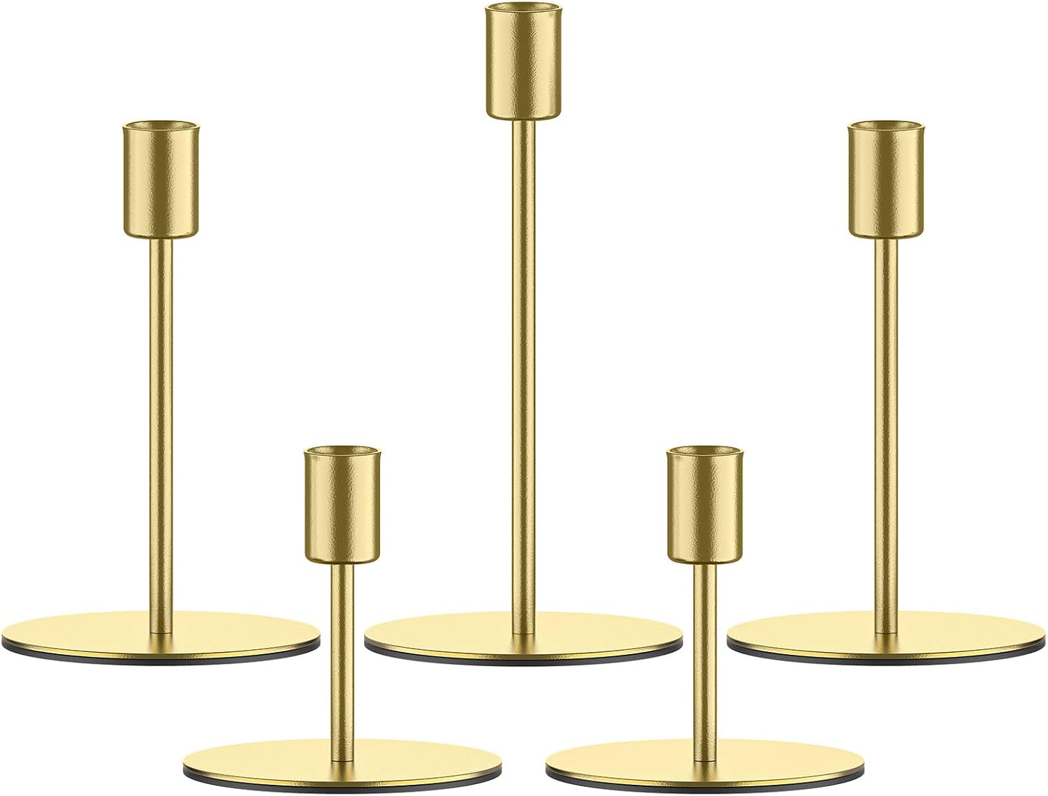 Smtyle Gold Taper Candle Holders - Set of 5 Matte Finial for Elegant Wedding & Dining Table Decor