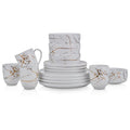 Stone Lain Porcelain 16 Piece Dinnerware set, 4 Full White Gold Splash Sets