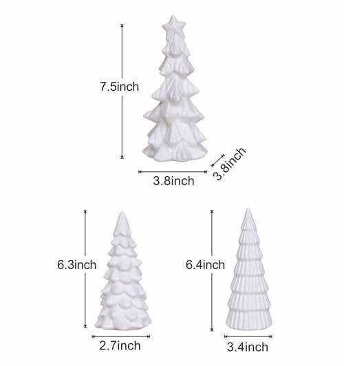 Dlfghos Lighted Ceramic Christmas Tree Decor 3Pcs Small White Christmas Trees with Lights Xmas Tree Figurines for Tabletop Mantel Shelf Fireplace Holiday Decorations for Home and Gift