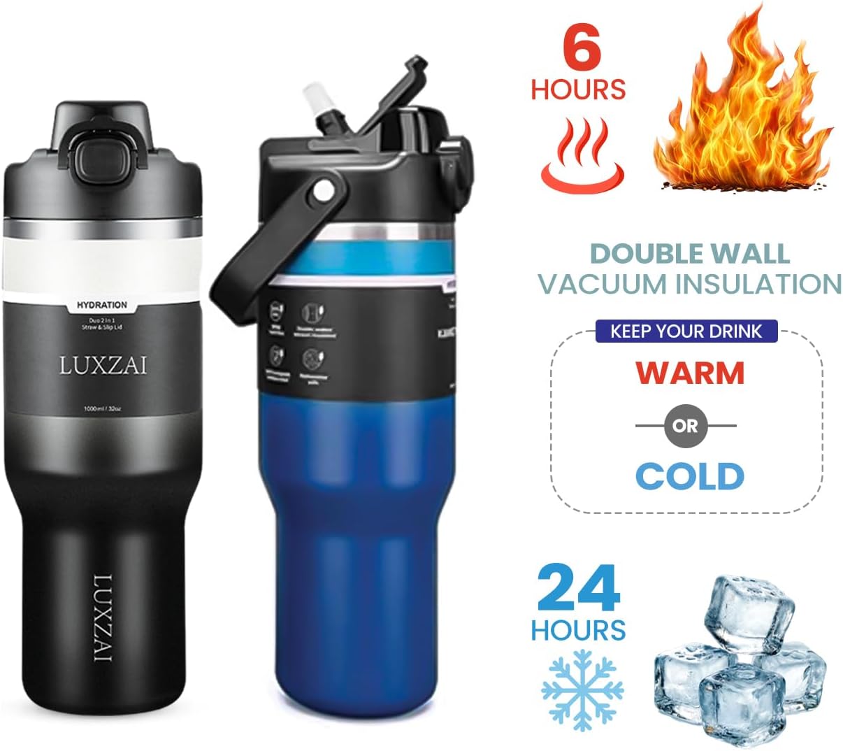 Skiennix 32 Oz Insulated Stainless Steel Tumbler - Leak-Proof Travel Mug with Handle & 2-in-1 Lid