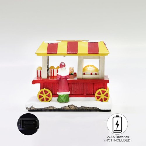Moments In Time Popcorn Wagon | LED Lighted Christmas Village Vendor Cart - Handcrafted Holiday Decoration