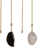 2 Pcs Ceiling Fan with Natural Agate Pull Chains - Gilt Edged Agate - 12 Inches Fan Pulls Set with Connector (Grey And Black)