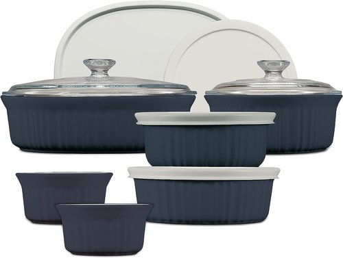 CorningWare Ceramic Bakeware Set - 12-Piece Chip & Crack Resistant Stoneware | French Navy, Oven & Microwave Safe