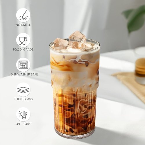 Luiaiog Glass Cups with Lids & Straws - 18.5oz Reusable Tumbler, Shatter-Resistant Design for Iced Coffee & Smoothies
