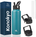 Skiennix 40oz Insulated Water Bottle - Stainless Steel Sport Bottle with 3 Lids | Light Blue