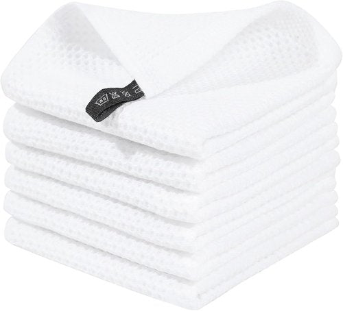 Homaxy 100% Cotton Dish Cloths - Ultra Soft, Absorbent & Quick Drying | 12 x 12 Inches, 6-Pack, White
