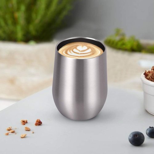 12 Pack Stainless Steel Wine Tumblers, 12Oz Double Wall Vacuum Insulated Wine Tumblers with Lids and Straws, Stainless Steel Stemless Wine Glasses for Coffee, Wine, Cocktails, Champaign, Silver