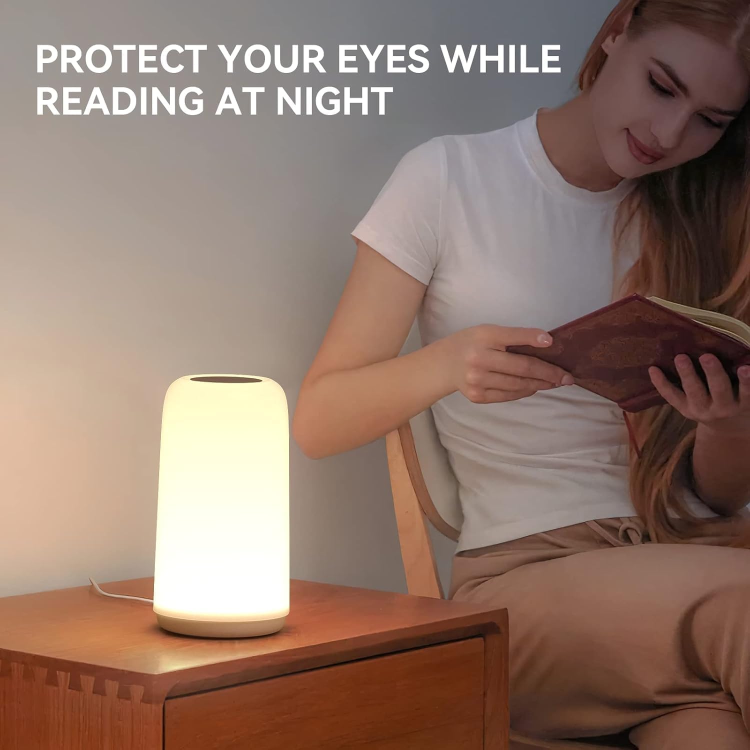 ROOTRO Touch Bedside Table Lamp - 3-Way Dimmable LED with RGB Mode & Warm White Light | Small Nightstand Lamp for Bedroom & Living Room
