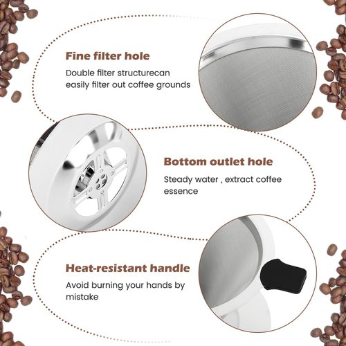 Pour Over Coffee Dripper With Cleaning Brush,Upgraded Double Micro Mesh Filter with Cup Stand,Stainless Steel Coffee Filter,Reusable Coffee Filter,Pour Over Coffee Maker(3-4cup)