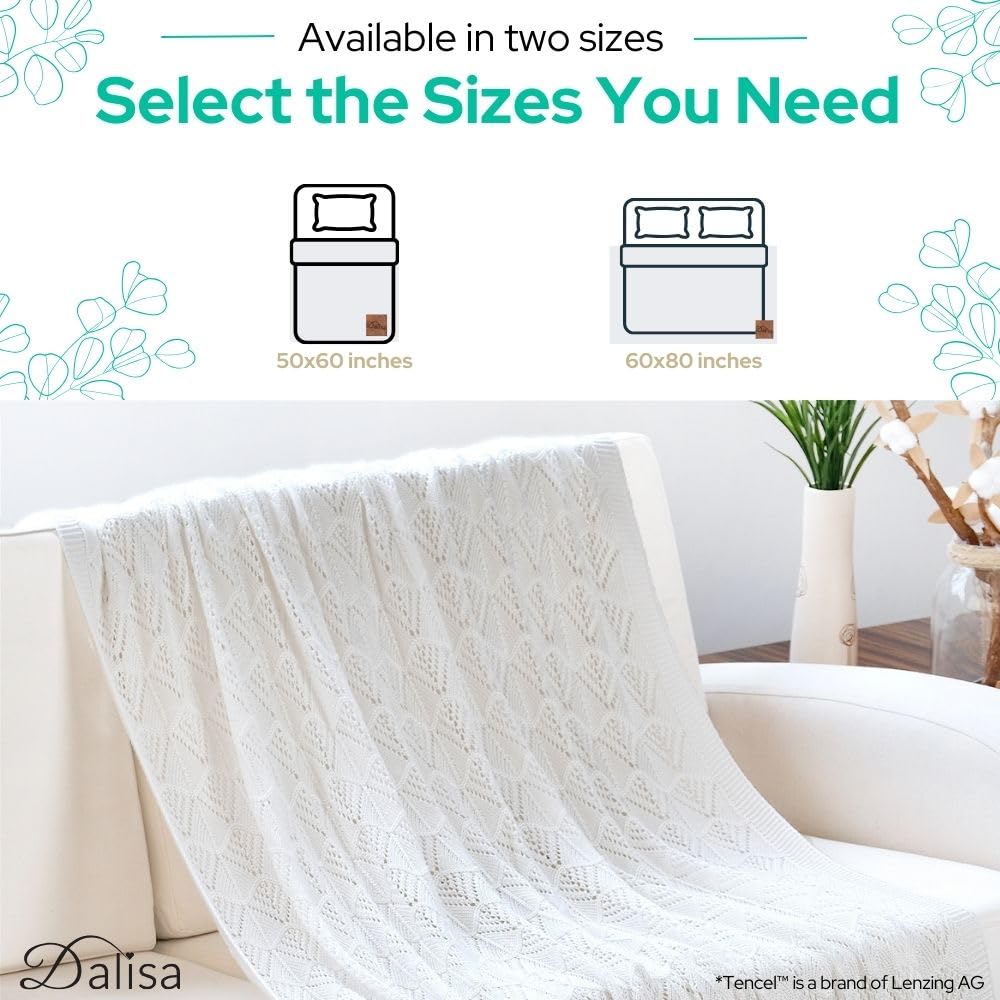 Dalisa Knitted Throw Blanket 100% Austrian Eucalyptus Lyocell Tencel™ Premium Boho Vintage Knit Throw Blanket 50"x60" Natural - Cozy, Chunky & Comfy Stitch for Snuggle Lounging Emily