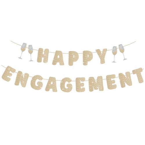 SerpizePaty Engagement Party Decorations, Pre-Strung Happy Engagement Banner, Glitter Just Engaged Banner with Glass, Couples Shower Decorations For Happy Wedding Reception Sighs Photo Props Backdrop