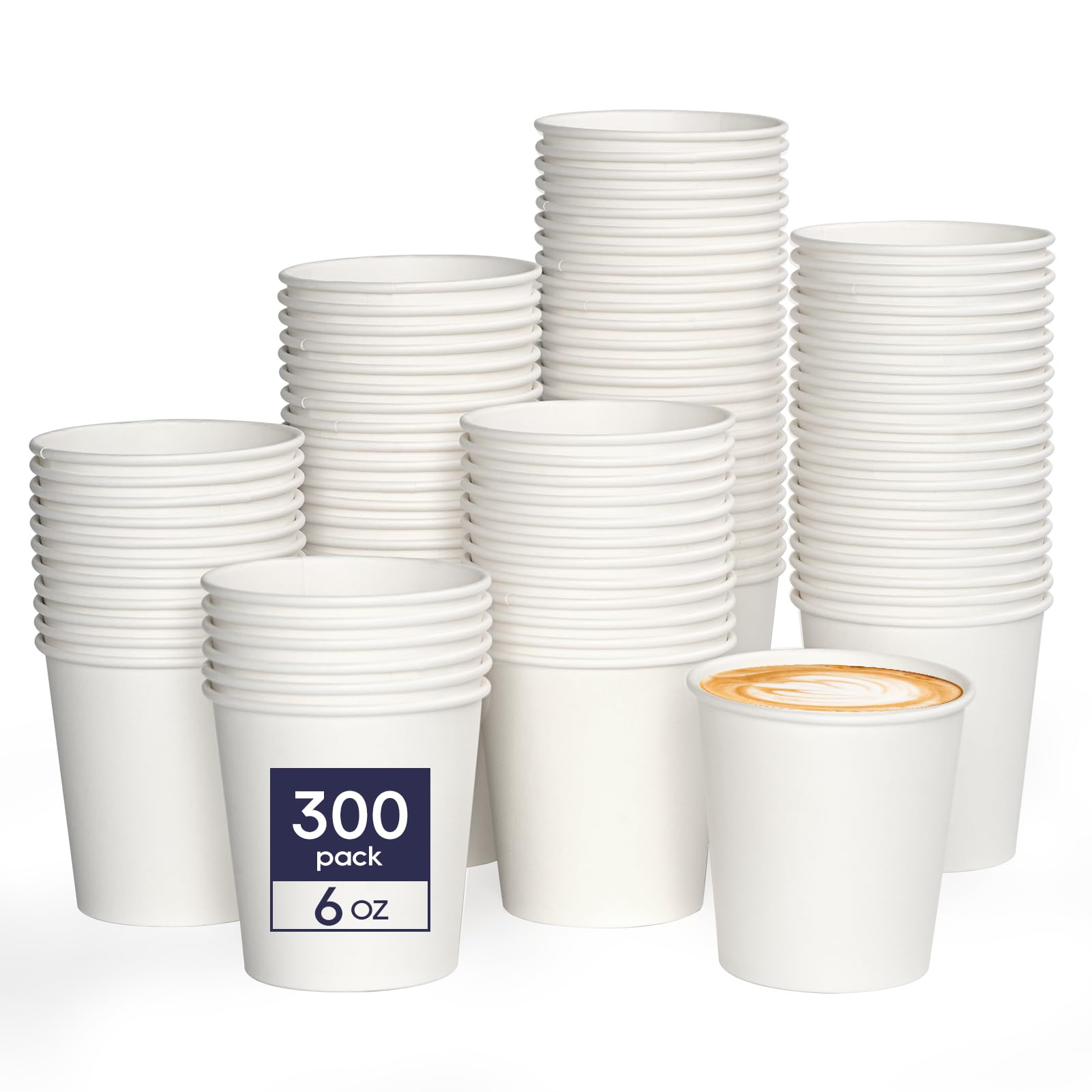 LITOPAK 300 Count 6 oz Paper Cups, Disposable White Paper Coffee Cups, Hot Beverage Drinking Cup for Coffee, Water, Juice, and Espresso