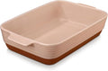 MALACASA 4.8 Qt Ceramic Baking Dish - Deep Rectangular Casserole with Handles | 9 x 13 Inch, Khaki & Pink