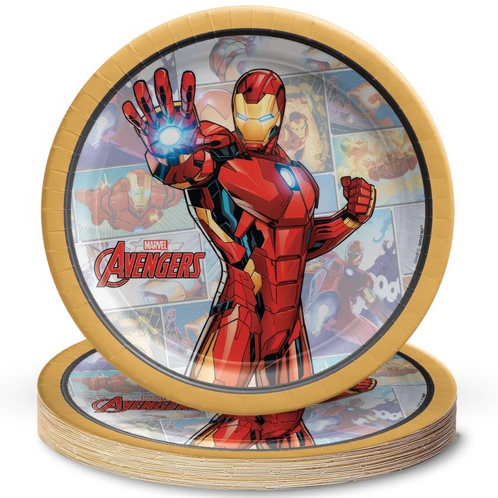 Round Plates, 7" (8-Pack) - Vibrant Premium Quality Party Plates, Perfect for Parties & Events, Iron Man