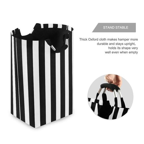 Large Laundry Hamper, White and Black Stripe Laundry Basket Foldable Clothes Bag with Handle Foldable Washing Bin