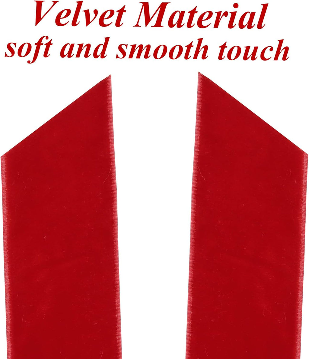 Regine Switzerland 12Pcs Red Velvet Ribbon Bows - 5in x 10in Xmas Tree Ornaments for Holiday Decor