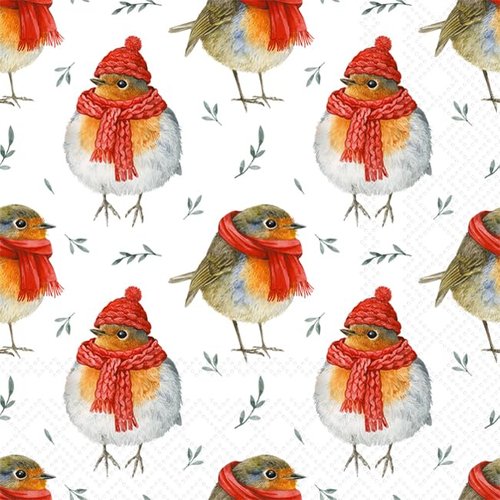 IHR Ideal Home Range Cocktail Napkins Disposable 3-Ply Paper Party Napkin Pack, 5" x 5", Robin In Winter, 20-Count