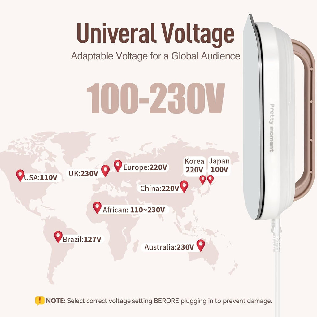 Skiennix Mini Travel Iron - Adaptive Global Voltage 100-230V | Ultra-Lightweight Non-Stick Soleplate for Sewing & Quilting