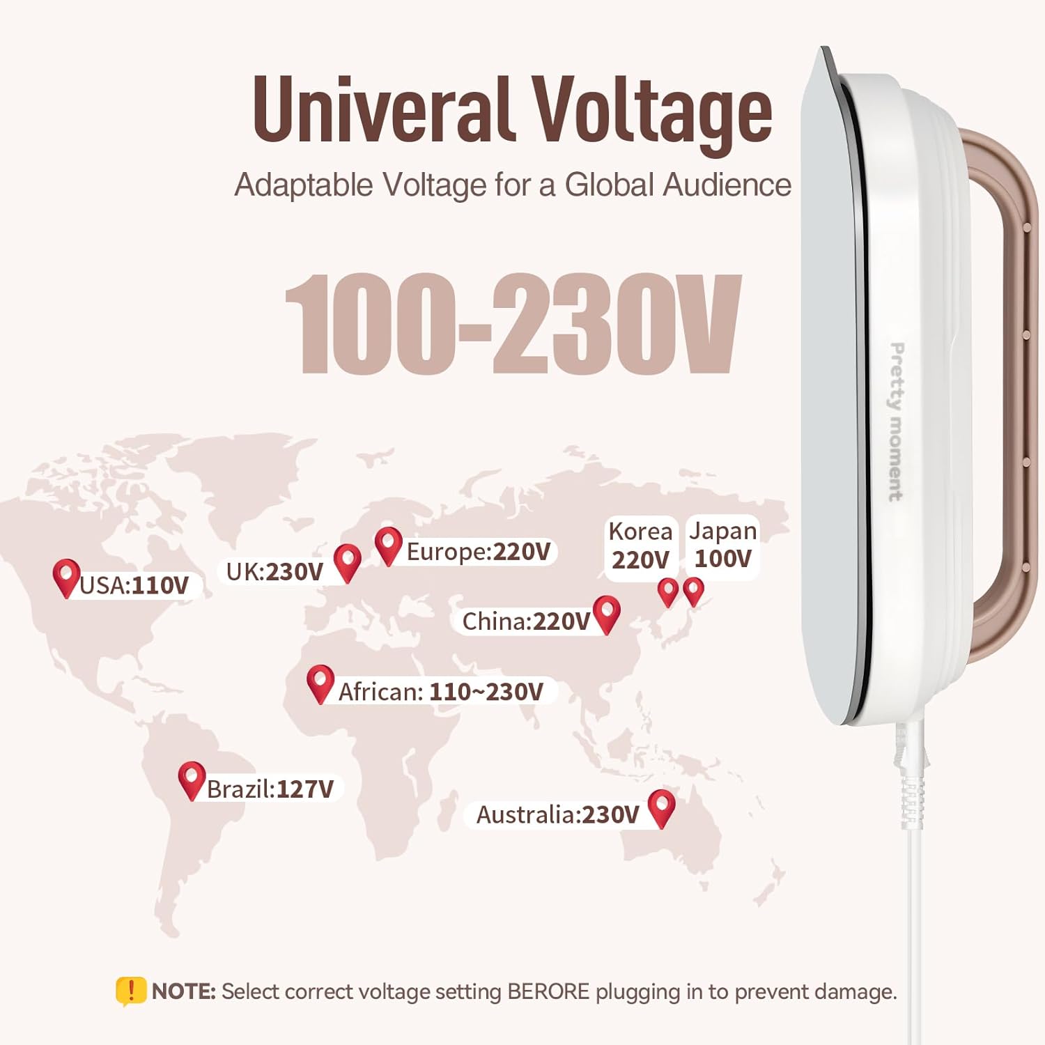 Skiennix Mini Travel Iron - Adaptive Global Voltage 100-230V | Ultra-Lightweight Non-Stick Soleplate for Sewing & Quilting
