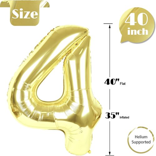 Champagne Gold Number 4 Balloon - 40 Inch Light Gold Birthday Decoration for Girls