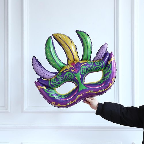 PageebO Mardi Gras Mask Foil Balloons, 4pcs Mardi Mask foil Balloons for Front Door Carnival Birthday New Orleans Masquerade Fat Tuesday Theme party Decorations