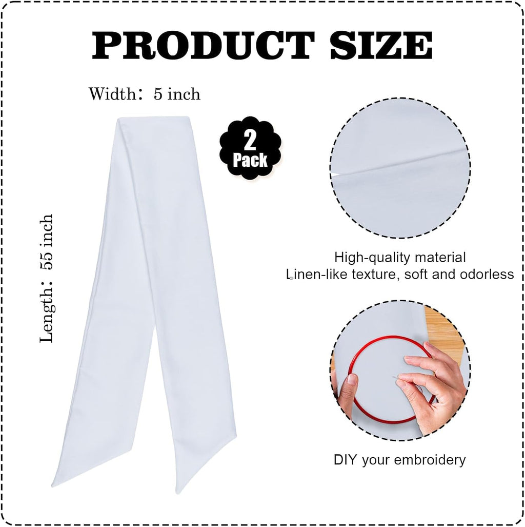 Skiennix White Linen-Style Wreath Sash - 2 Pieces, 55"x5.1" Blank Ribbon for DIY Embroidery & Monogram Holiday Decor