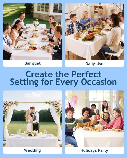 Lemict Rectangle Tablecloth White Washable Decorative Polyester Table Cloth, Wipeable Table Cover for Dining/Wedding/Birthday/Party/Banquet Decor 60" x 84", 12 Pack