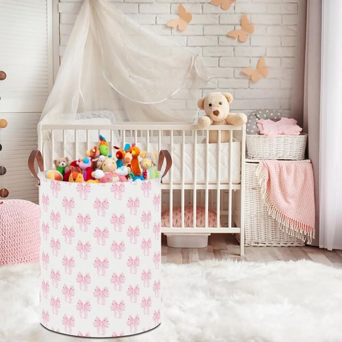 HKEC 19.7" Laundry Basket,Dirty Clothes Hamper,Waterproof Storage Bin,Room Decor,Gift Baskets,Nursery Hamper(Shimmer Bowknot)