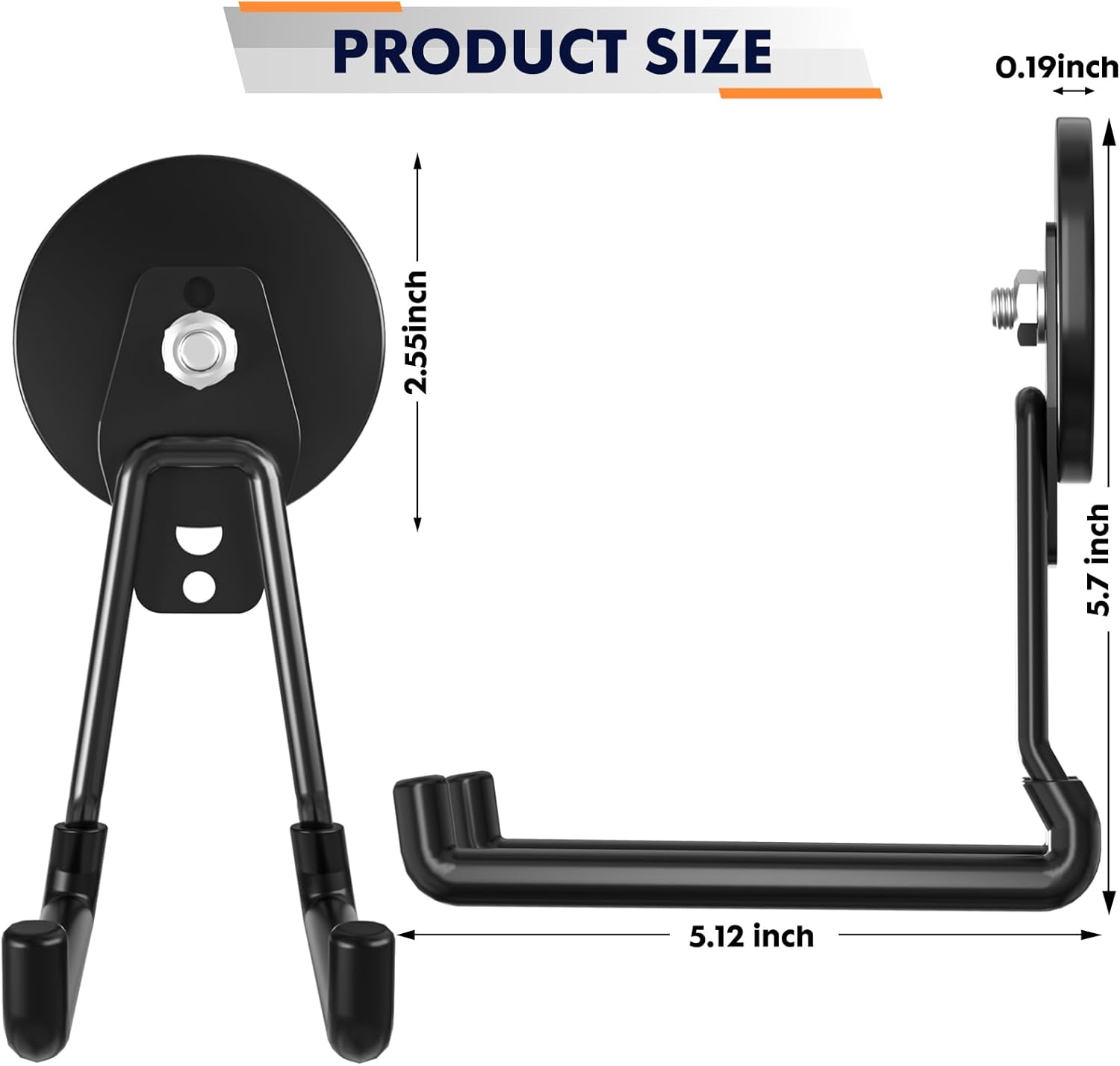 Skiennix Heavy Duty Magnetic Utility Hooks - Anti-Slip Coating for Garage & Garden Tools (Black)
