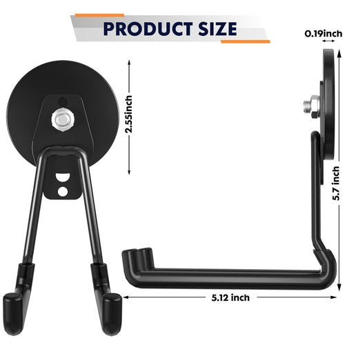 Lvoess Heavy Duty Storage Magnetic Utility Hooks Large Garage Magnet Hooks with Anti-Slip Coating for Metal Cabinet,Pegboard,Garage Shelve,Garden Tools (Black3pro)