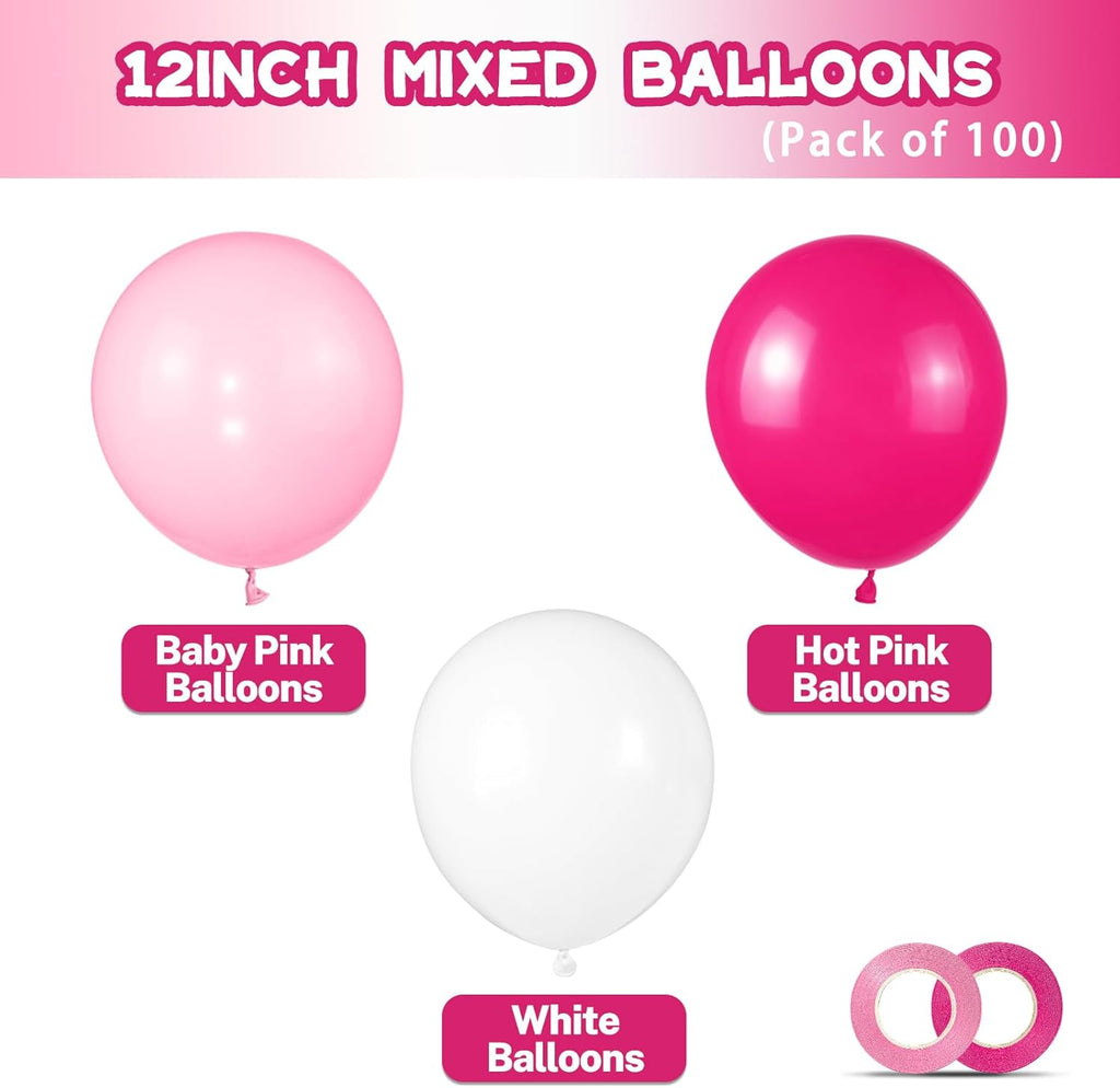 Pink White Balloons - 100pcs 12-Inch Hot Pink & Pastel Pink | Perfect for Mother's Day, Birthdays & Weddings