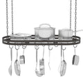 33” Hanging Pot Rack Ceiling Mount, Black Metal Pan Rack Hanging with 15 Hooks, Oval Pots and Pans Hanging Rack, Ceiling Hanging Pot Racks with Grid, Pan and Pot hangers for Kitchen Cookware Utensils