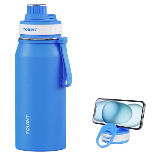 TOURIT 32oz Stainless Steel Wide Mouth Water Bottle, Double-Wall Vacuum Insulation with Spout Lid for Sports and Travel, Sapphire