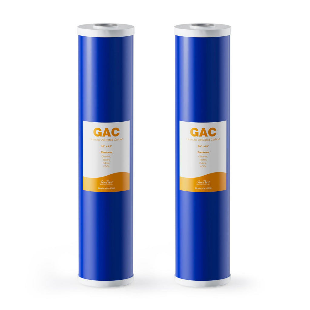 SimPure Whole House Water Filter Cartridges 20" x 4.5" GAC Granular Carbon Filter, For DB20P, DB20P-3, WHB20, GAC-20BB, RFC20-BB, 2 Pack
