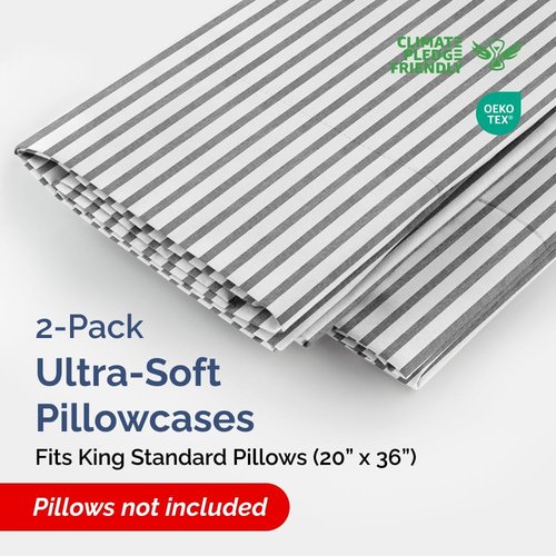 King Standard Pillow Cases - Ultra-Soft Hotel Quality Covers | Fade-Free & Wrinkle Resistant - Set of 2 - Grey Stripes