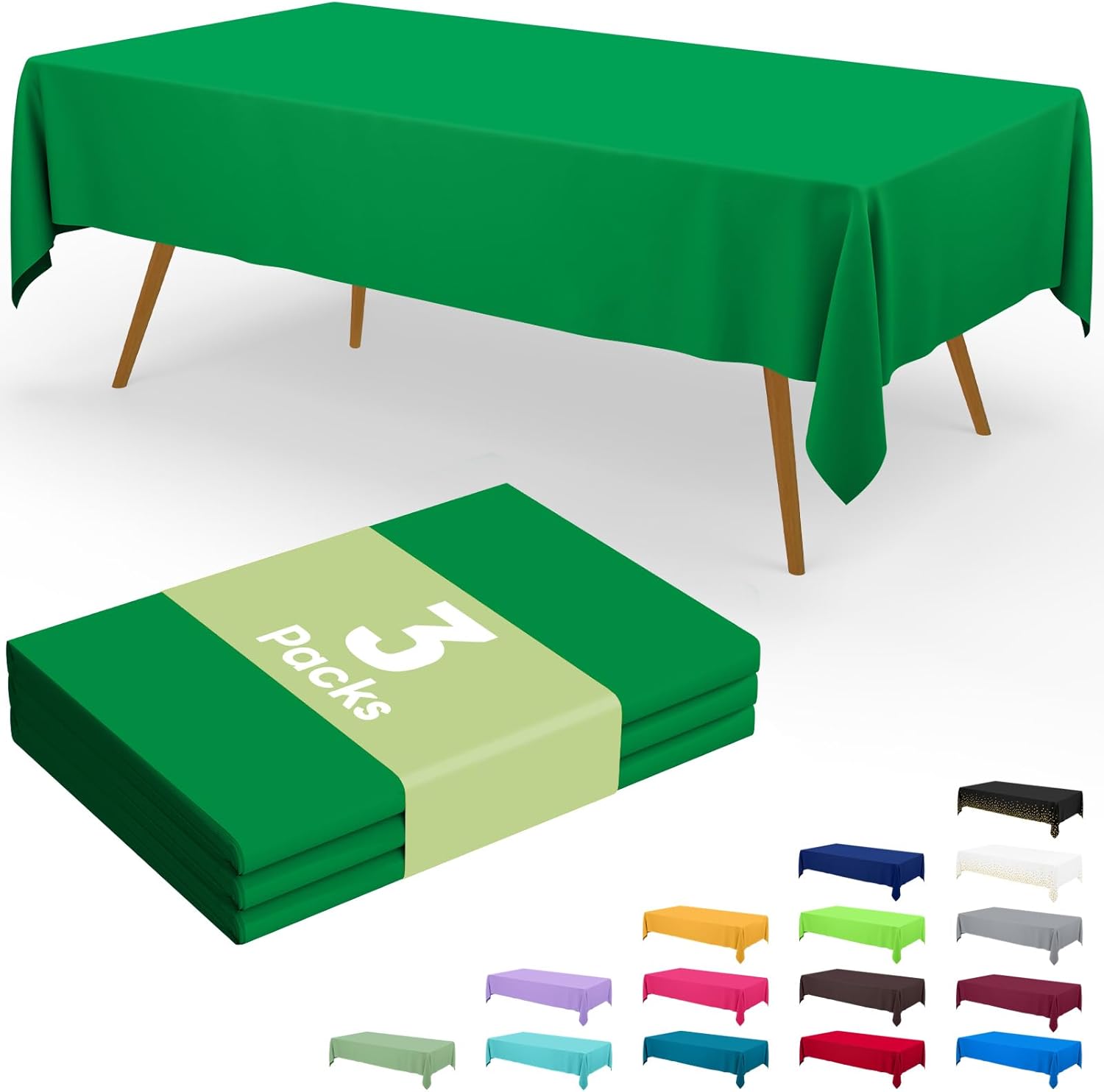 Smiry Disposable Tablecloths - Waterproof Plastic Covers for Parties | 54 x 108 Inch | Green - 3 Pack