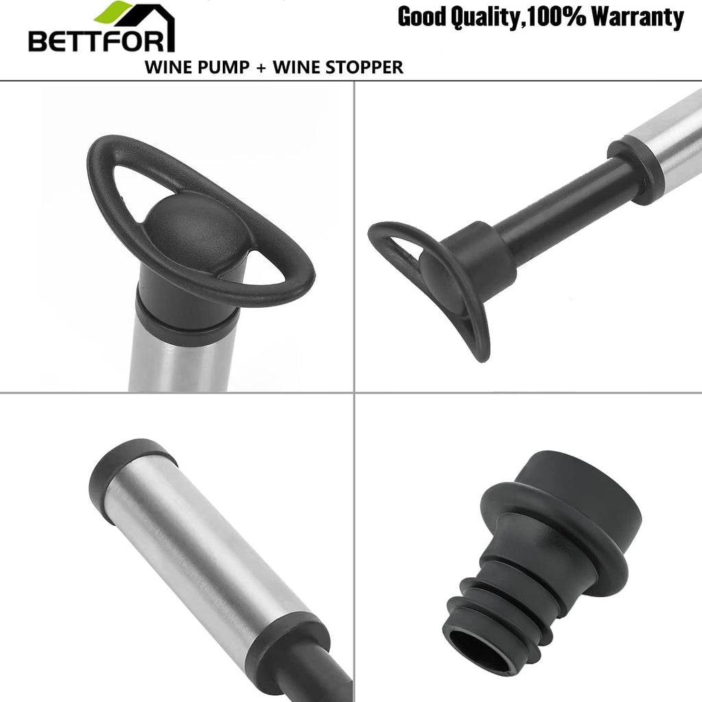 Wine Pump with 4 Vacuum Wine Stoppers Silicone Wine Bottle Stoppers, Leak proof,Keep Fresh, Healthy Material, Easy to use, Suitable for Most Wine Bottles (Wine Pump + 4 stoppers)