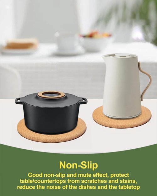 Tnuynoy 4 Pack 7.5" Cork Trivets for Hot Dishes, Hot Pots and Pans, Heat Resistant Non-Slip Cork Hot Pads for Kitchen Countertops Table, Scratch & Stain Protection, Round Hot Pan Coaster
