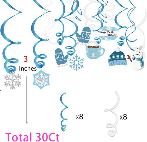 Christmas Snowman Hanging Swirl Decorations - Winter Snowflake Party Decor | 30 Count