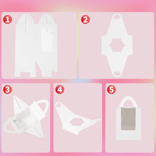 KGVZPT 60 Packs White Cupcake Boxes Carriers with Window&Inserts Handle,3.5x3.5x4.5 Inch,Portable,Individual Cupcake Containers Cardboard Holders for Cookies,Donuts,Candy,Muffins(with Stickers)