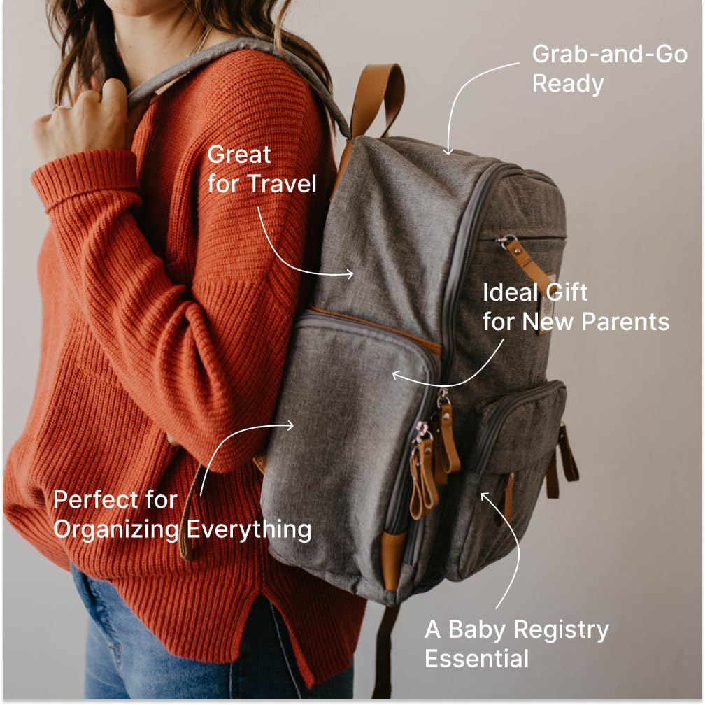 Parker Baby Diaper Backpack - Insulated Full Zip Diaper Bag for Parents - Gray Color
